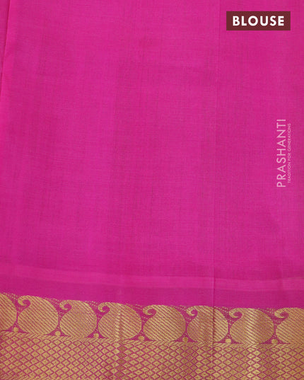 Silk cotton saree lime green and pink with plain body and zari woven korvai border