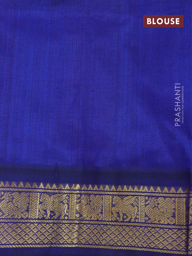 Silk cotton saree peach orange and blue with annam zari woven buttas and zari woven korvai border