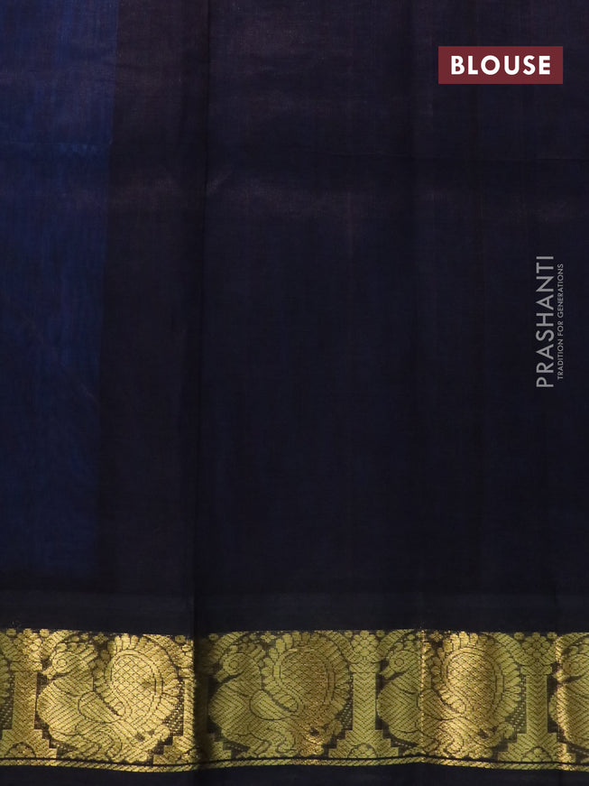 Silk cotton saree cs blue and dark coffee brown with annam & rudhraksha zari woven buttas and zari woven korvai border