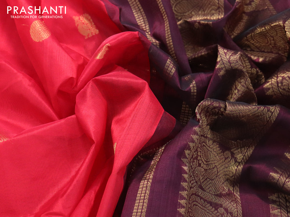 Silk cotton saree red and wine shade with zari woven buttas and annam zari woven korvai border