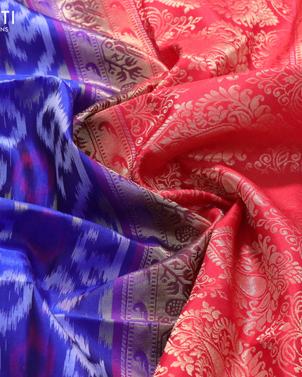 Ikat soft silk saree royal blue and red with allover ikat weaves and zari woven border
