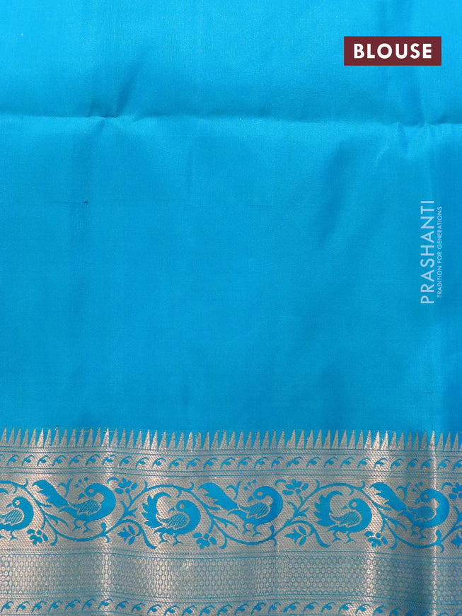 Ikat soft silk saree off white grey and cs blue with allover ikat weaves and peacock zari woven border