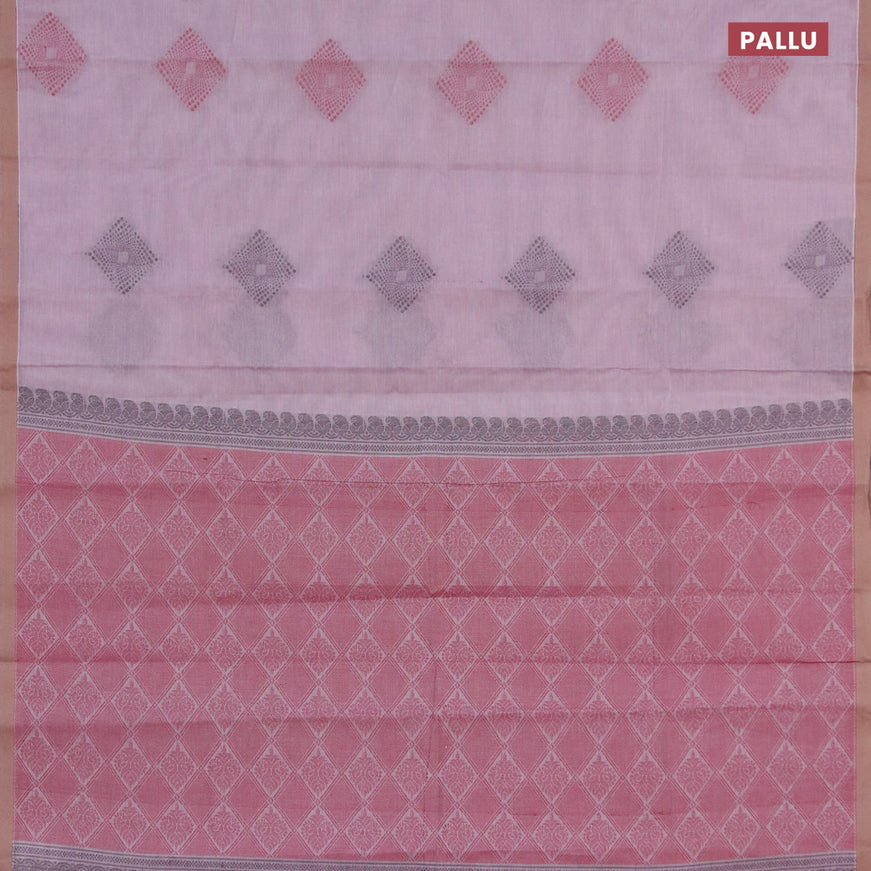Nithyam cotton saree lavender shade and beige with thread woven buttas and simple border