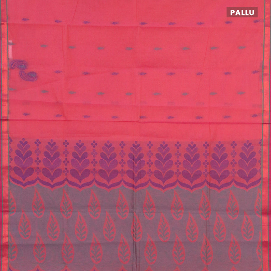 Nithyam cotton saree dual shade of pink and magenta pink with allover thread woven buttas and zari woven border