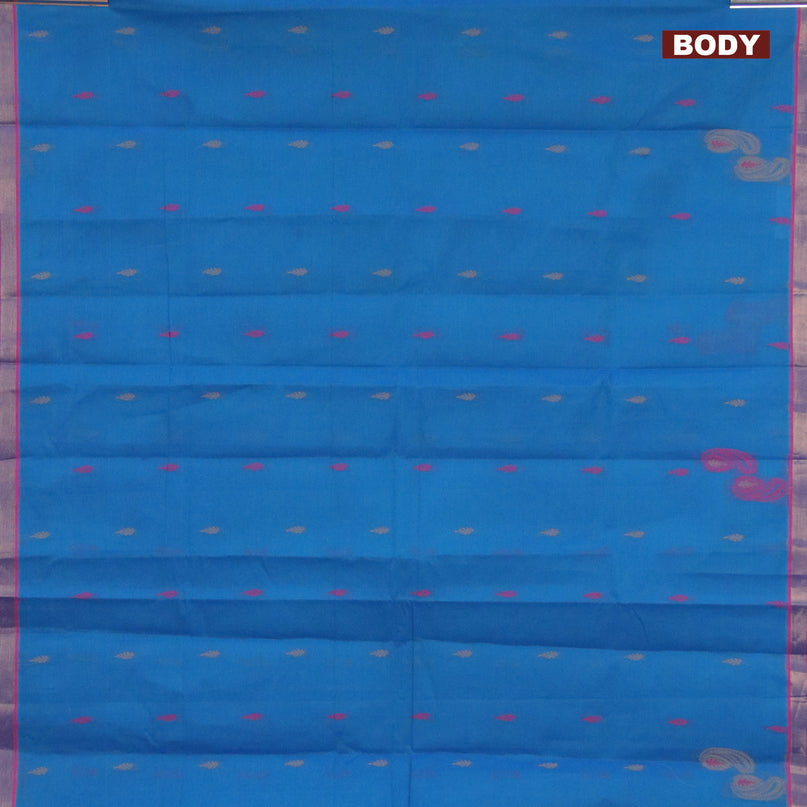 Nithyam cotton saree cs blue and pink with allover thread woven buttas and zari woven border