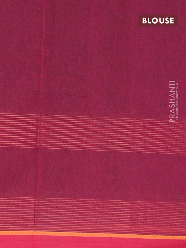 Nithyam cotton saree dark magenta and maroon with copper zari & thread woven buttas and simple border
