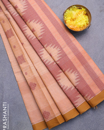 Nithyam cotton saree dual shade of yellow and dark mustard yellow with copper zari & thread woven buttas and simple border