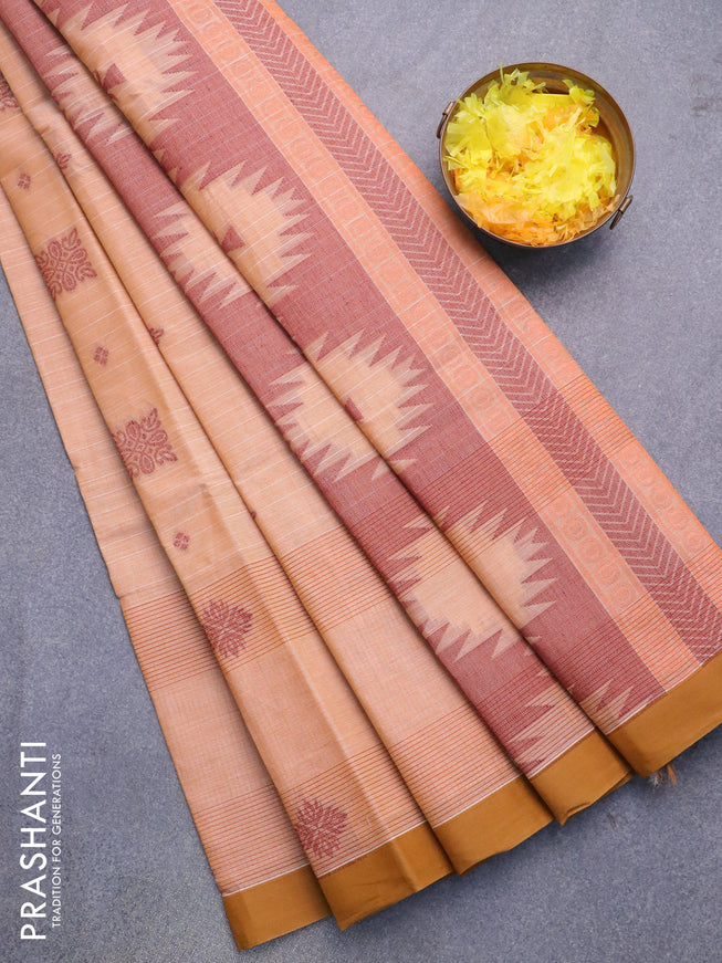 Nithyam cotton saree dual shade of yellow and dark mustard yellow with copper zari & thread woven buttas and simple border