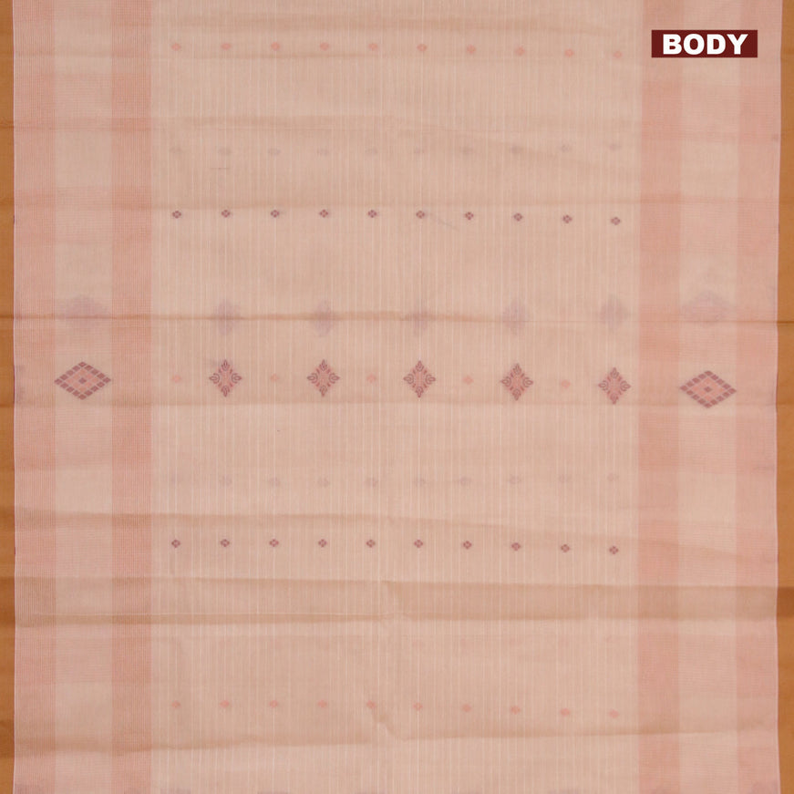 Nithyam cotton saree beige and sandal with copper zari & thread woven buttas and simple border