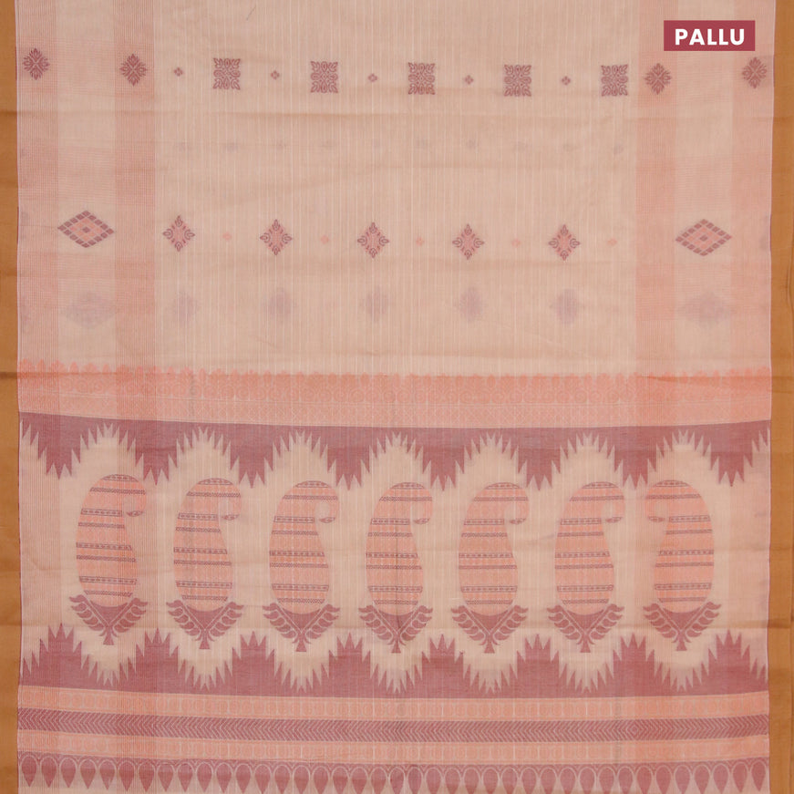 Nithyam cotton saree beige and sandal with copper zari & thread woven buttas and simple border