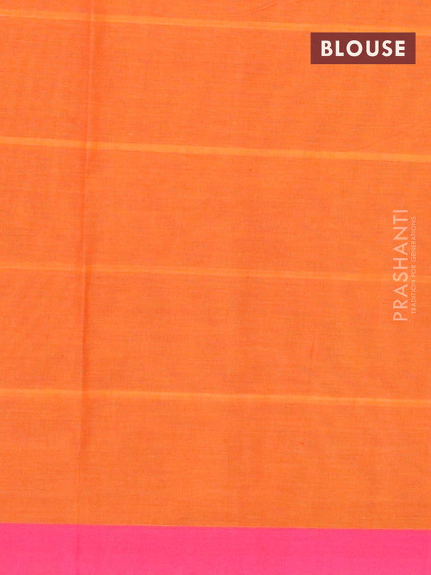 Nithyam cotton saree orange and pink with allover checks & buttas and simple border