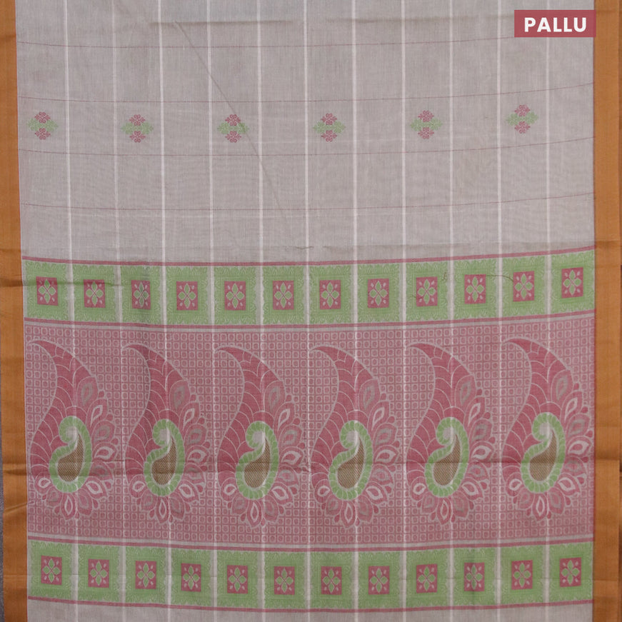 Nithyam cotton saree grey and mustard shade with allover checks & buttas and simple border