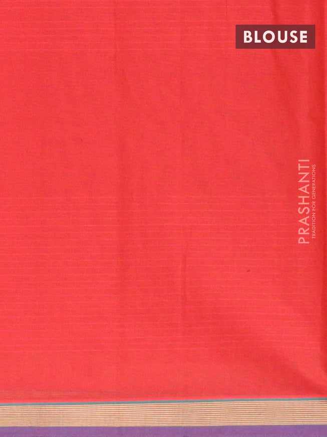 Nithyam cotton saree red and blue with thread woven buttas ad zari woven border