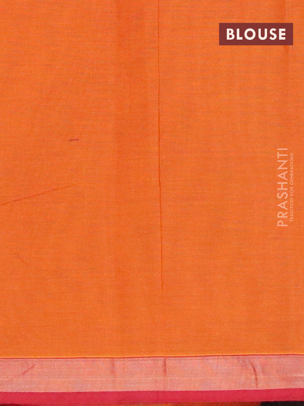 Nithyam cotton saree orange and maroon with allover thread weaves ad zari woven border