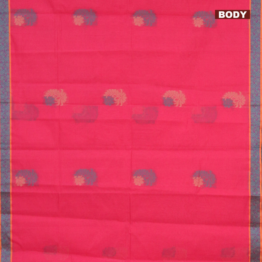 Nithyam cotton saree pink and dark mustard yellow with thread woven buttas and thread woven border