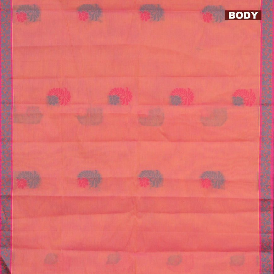 Nithyam cotton saree dual shade of pinkish yellow and pink with thread woven buttas and thread woven border