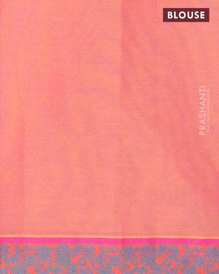 Nithyam cotton saree dual shade of pinkish yellow and pink with thread woven buttas and thread woven border