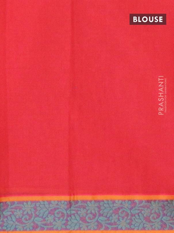 Nithyam cotton saree red and mustard yellow with thread woven buttas and thread woven border