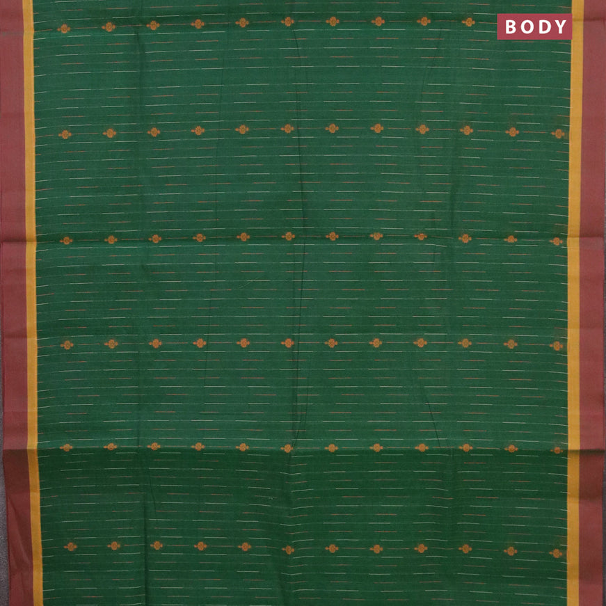 Nithyam cotton saree green and dual shade of maroon with allover thread weaves & buttas and simple border