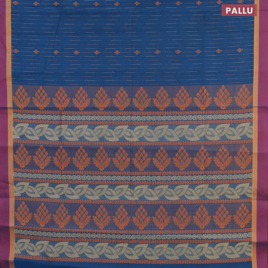 Nithyam cotton saree peacock blue and maroon with allover thread weaves & buttas and simple border