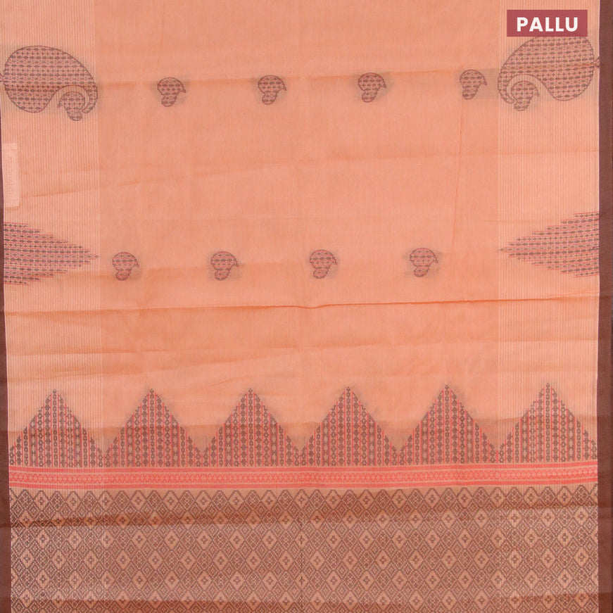 Nithyam cotton saree peach shade with thread woven buttas and simple border