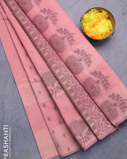 Nithyam cotton saree maroon shade with allover thread woven buttas in borderless style
