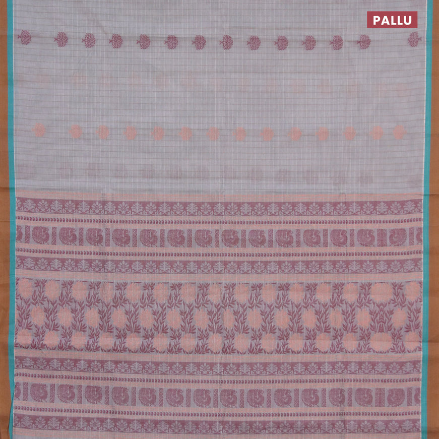 Nithyam cotton saree grey and dark mustard yellow with allover thread stripes & woven buttas and simple border