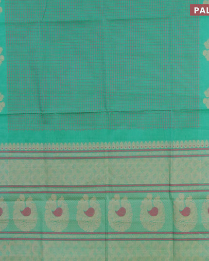Nithyam cotton saree green and pink with allover thread checked pattern and annam thread woven border