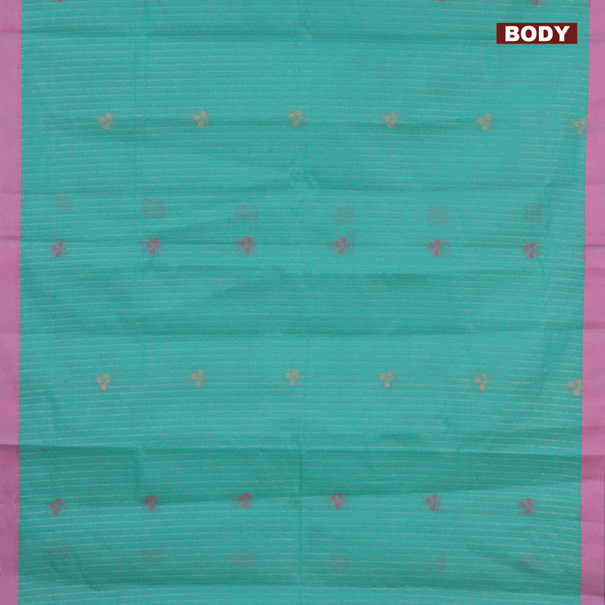Nithyam cotton saree teal blue and pink with allover copper zari & thread weaves buttas and simple border