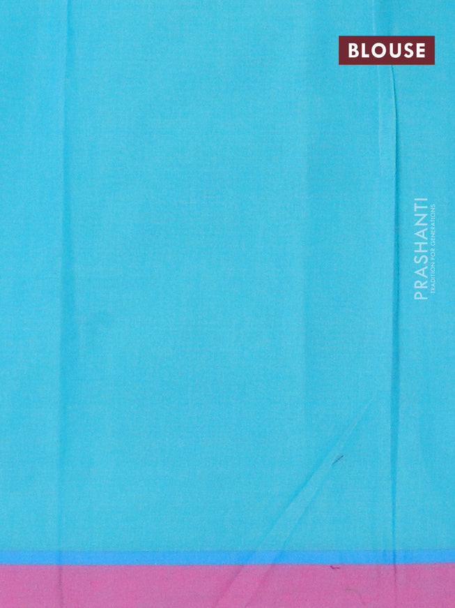 Nithyam cotton saree teal blue and pink with allover copper zari & thread woven buttas and simple border