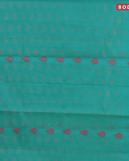 Nithyam cotton saree teal green and pink with allover zari & thread woven buttas and simple border