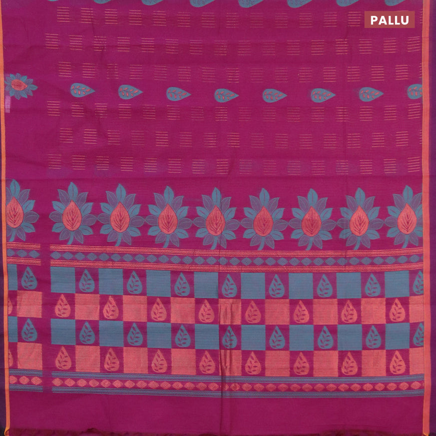 Nithyam cotton saree purple and jamun shade with allover copper zari & thread woven buttas and simple border