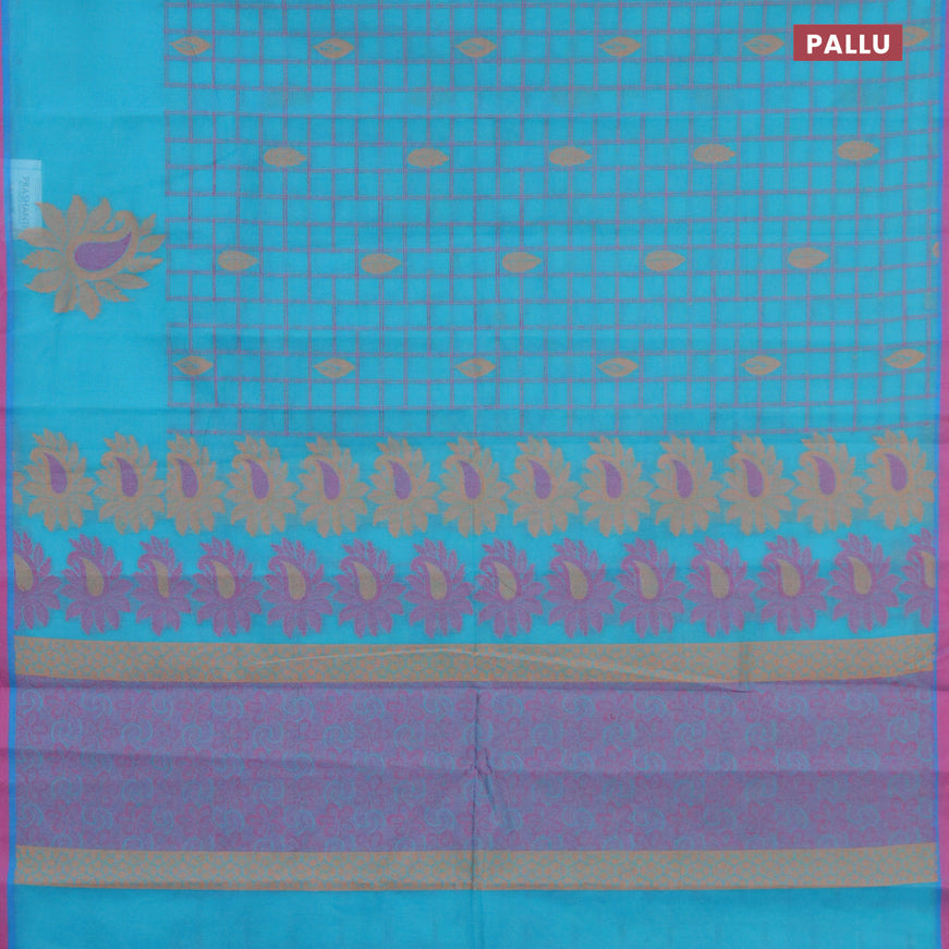 Nithyam cotton saree cs blue and pink with allover thread checks & buttas and simple border