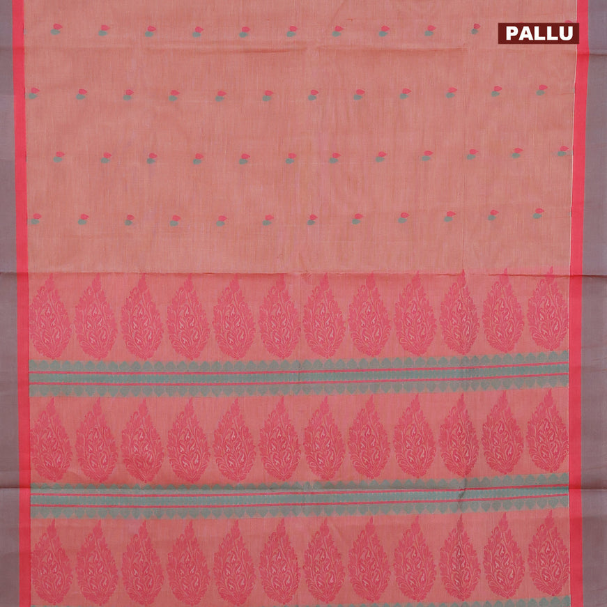 Nithyam cotton saree red shade and dual shade of grey with thread woven buttas and simple border
