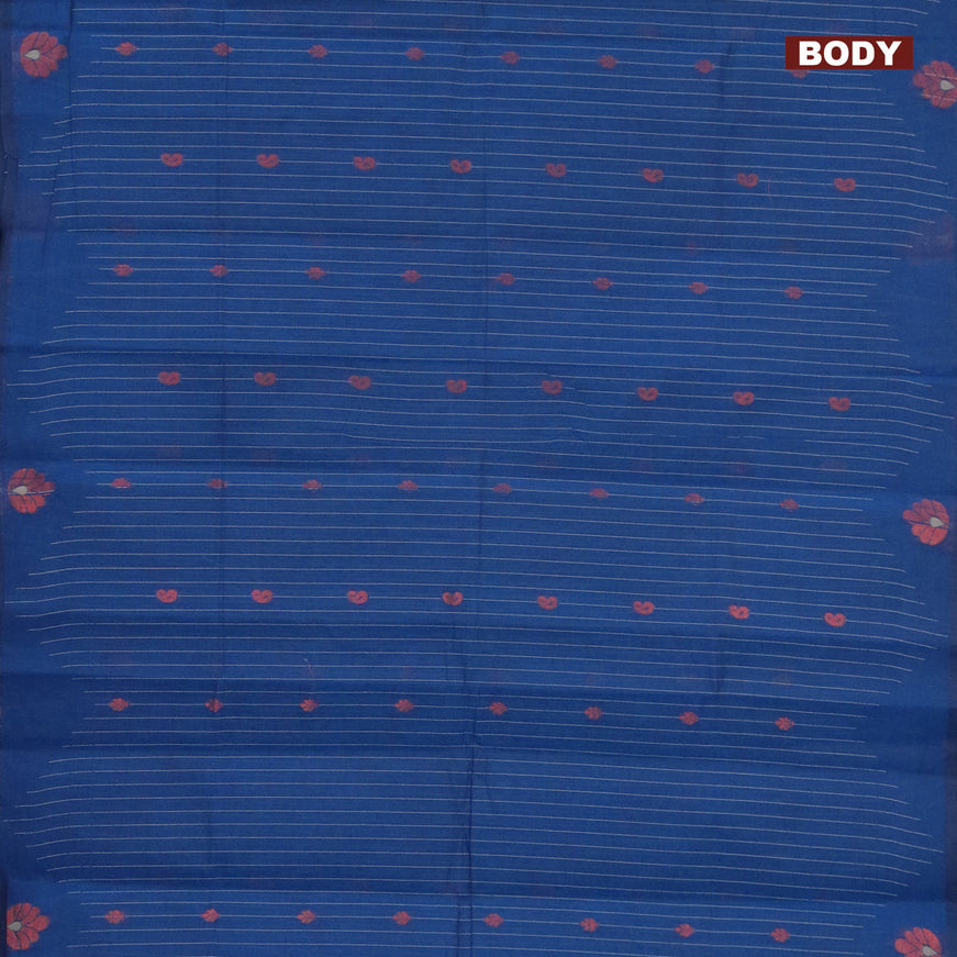 Nithyam cotton saree peacock blue with allover thread weaves & zari buttas in borderless style