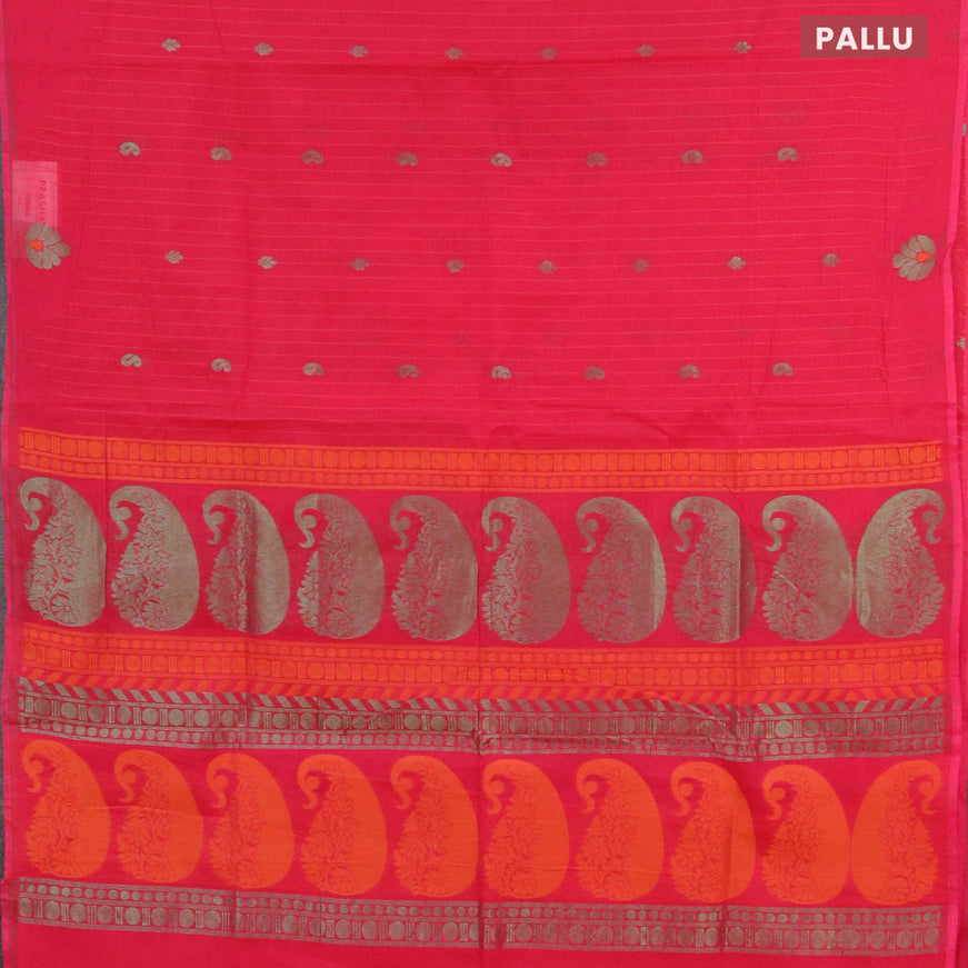 Nithyam cotton saree pink with allover thread weaves & zari buttas in borderless style