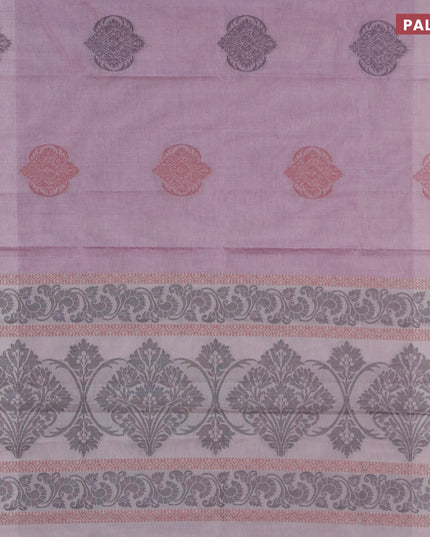 Nithyam cotton saree lavender shade and beige with thread woven buttas and piping border