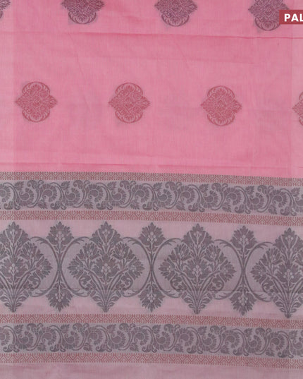 Nithyam cotton saree light pink and maroon shade with thread woven buttas and piping border
