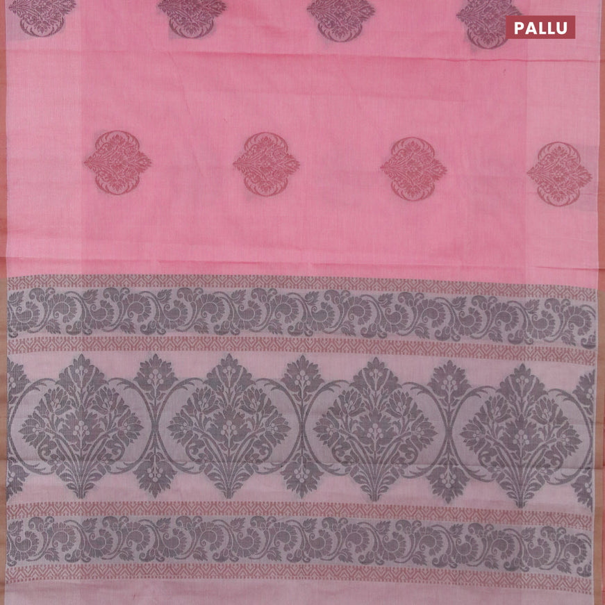 Nithyam cotton saree light pink and maroon shade with thread woven buttas and piping border