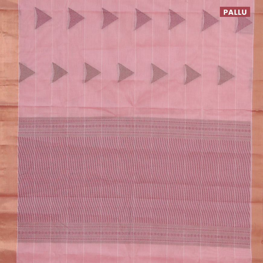 Nithyam cotton saree pink shade and brown with geometric thread woven buttas and zari woven border