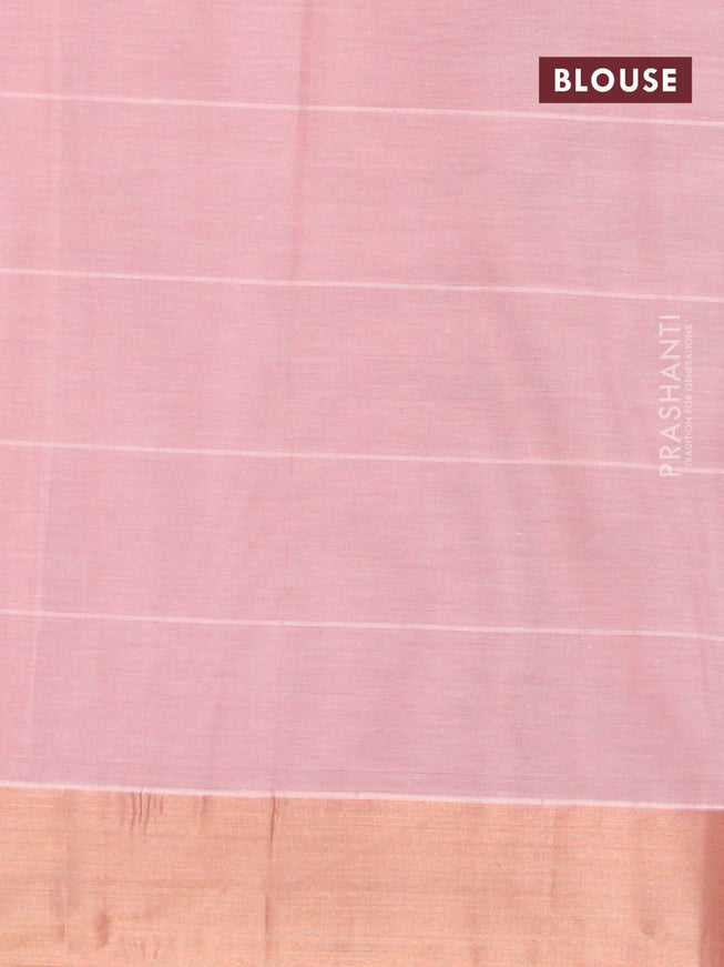 Nithyam cotton saree pink shade and brown with geometric thread woven buttas and zari woven border