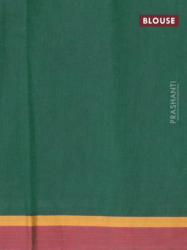 Nithyam cotton saree bottle green and maroon shade with allover copper zari & thread woven buttas and simple border