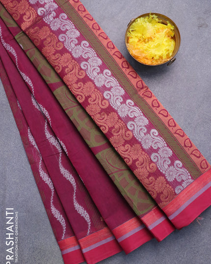 Nithyam cotton saree dark magenta and maroon with thread & zari weaves buttas and zari woven border
