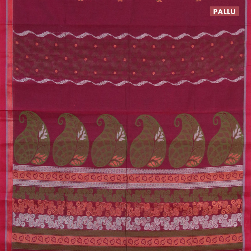 Nithyam cotton saree dark magenta and maroon with thread & zari weaves buttas and zari woven border