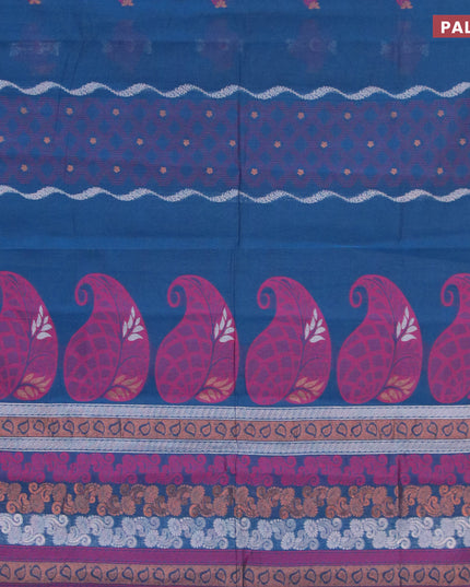 Nithyam cotton saree peacock blue and maroon shade with thread & zari weaves buttas and zari woven border