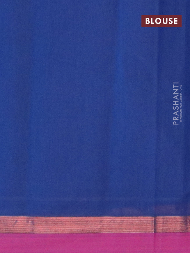 Nithyam cotton saree blue and pink with floral thread woven buttas and zari woven border