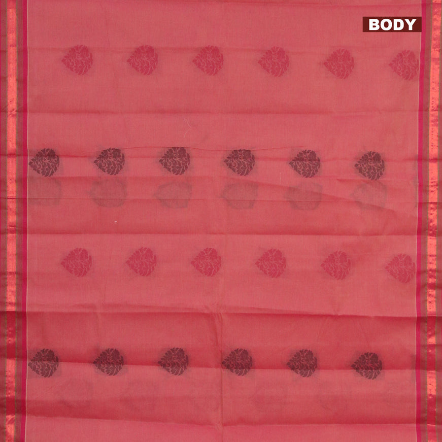 Nithyam cotton saree dual shade of pink and dark pink with floral thread woven buttas and zari woven border