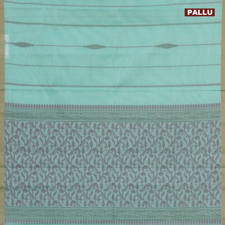 Nithyam cotton saree pastel green and sandal with thread weaves and simple border