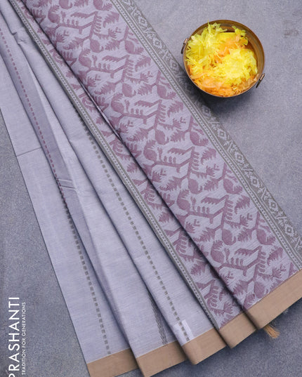 Nithyam cotton saree grey and sandal with thread weaves and simple border