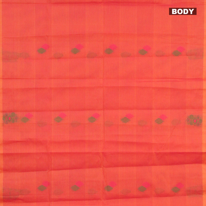 Nithyam cotton saree dual shade of pinkish orange with thread woven buttas in borderless style